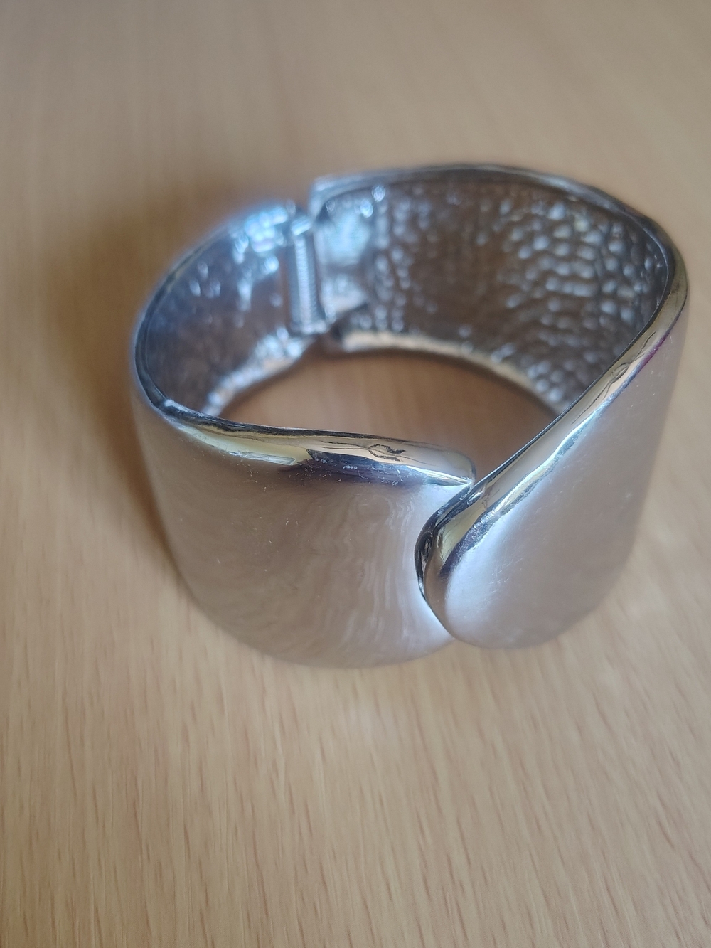 Chico's Shiny Silver Sculptural Hinged Cuff Bracelet